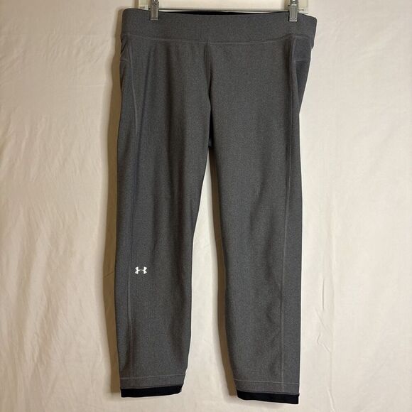 Under Armour HeatGear Ankle Crop Sports Running Leggings Metallic Gray Size XL - Picture 1 of 9